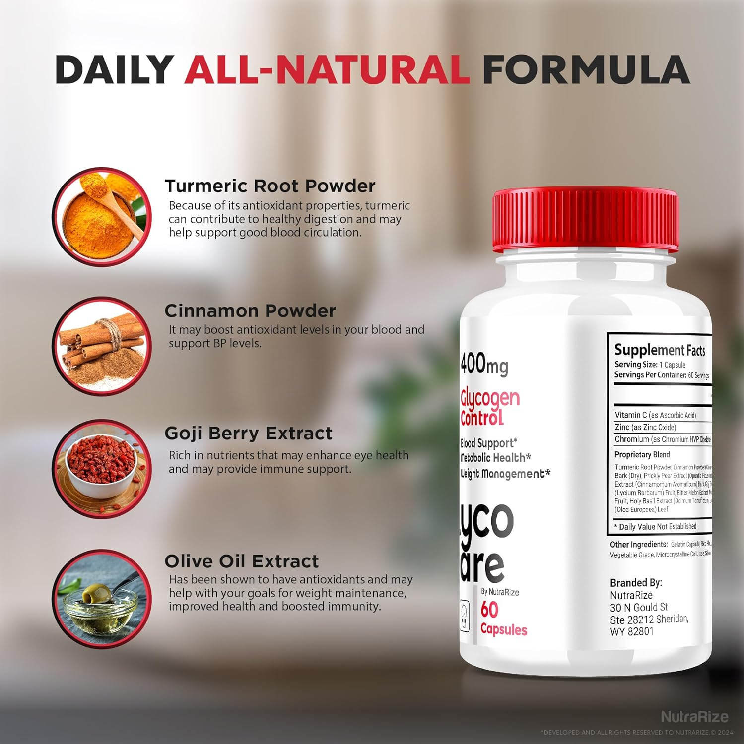 3 Pack NutraRize Glyco Care Capsules - Advanced Blood Support Supplement for Overall Wellness - All Natural Formula with Maximum Strength - 180 Capsules