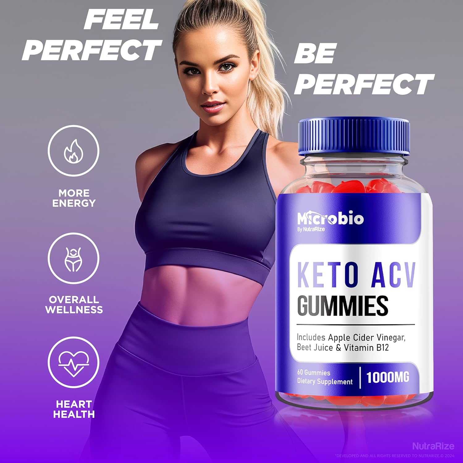 3-Pack NutraRize MicroBio Keto ACV Gummies: Official Keto + ACV Supplement, All-Natural Micro Bio Apple Cider Vinegar - 180 Gummies