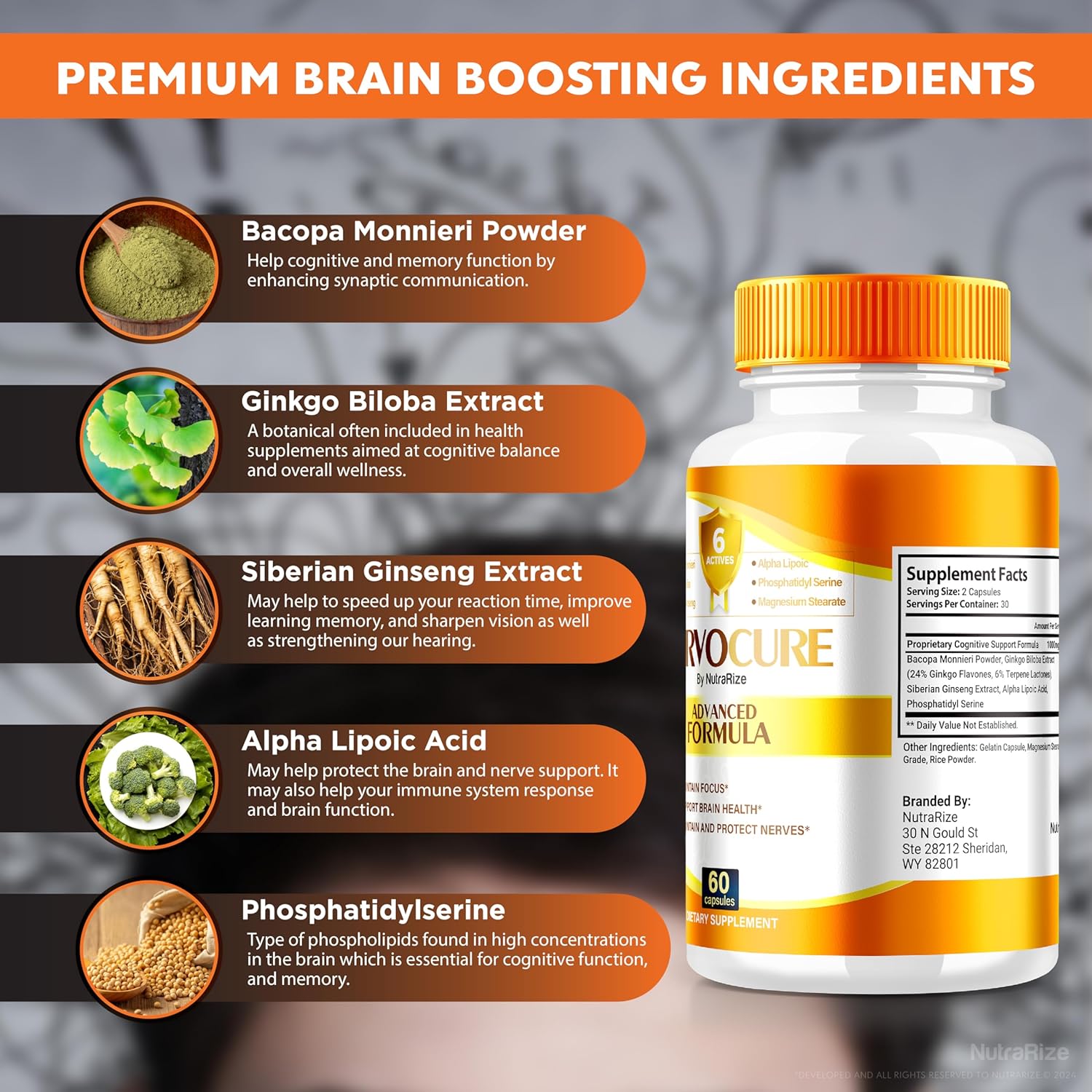 3 Pack NutraRize NervoCure Capsules - All Natural Cognitive Health Supplement - Maximum Strength Brain-Boosting Pills for Holistic Wellness - 180 Capsules