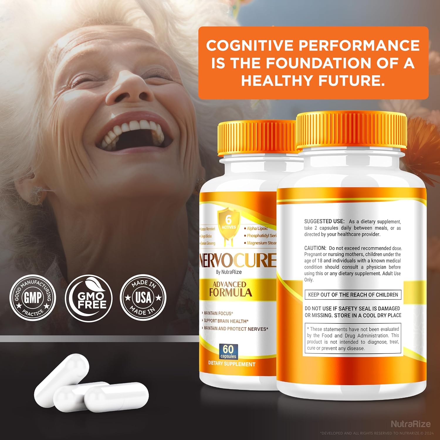 3 Pack NutraRize NervoCure Capsules - All Natural Cognitive Health Supplement - Maximum Strength Brain-Boosting Pills for Holistic Wellness - 180 Capsules