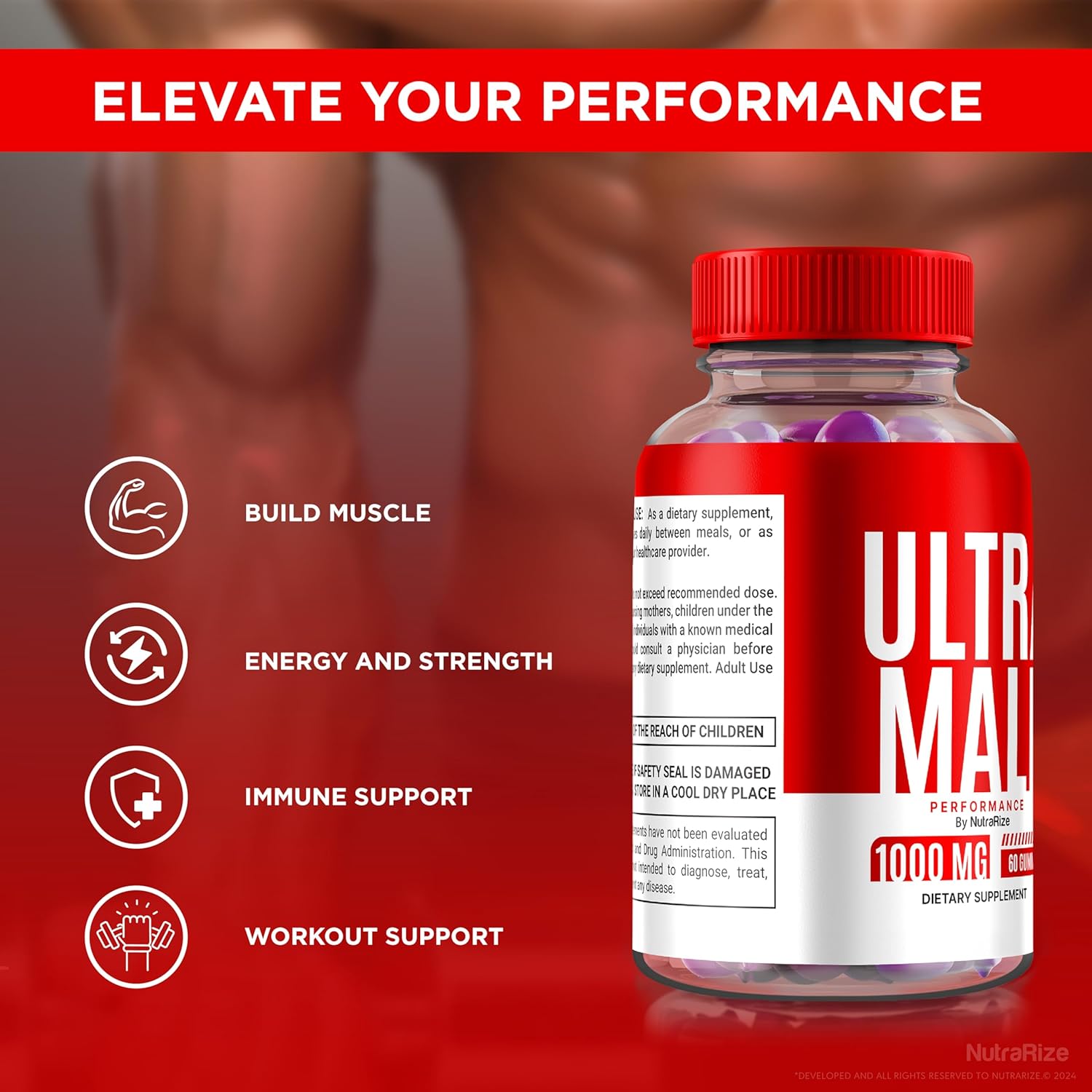 3 Pack NutraRize Ultra Male Gummies - 1000 MG Vitamin Gummies for Daily Performance & Health Boost - Official Reviews (180 Gummies)