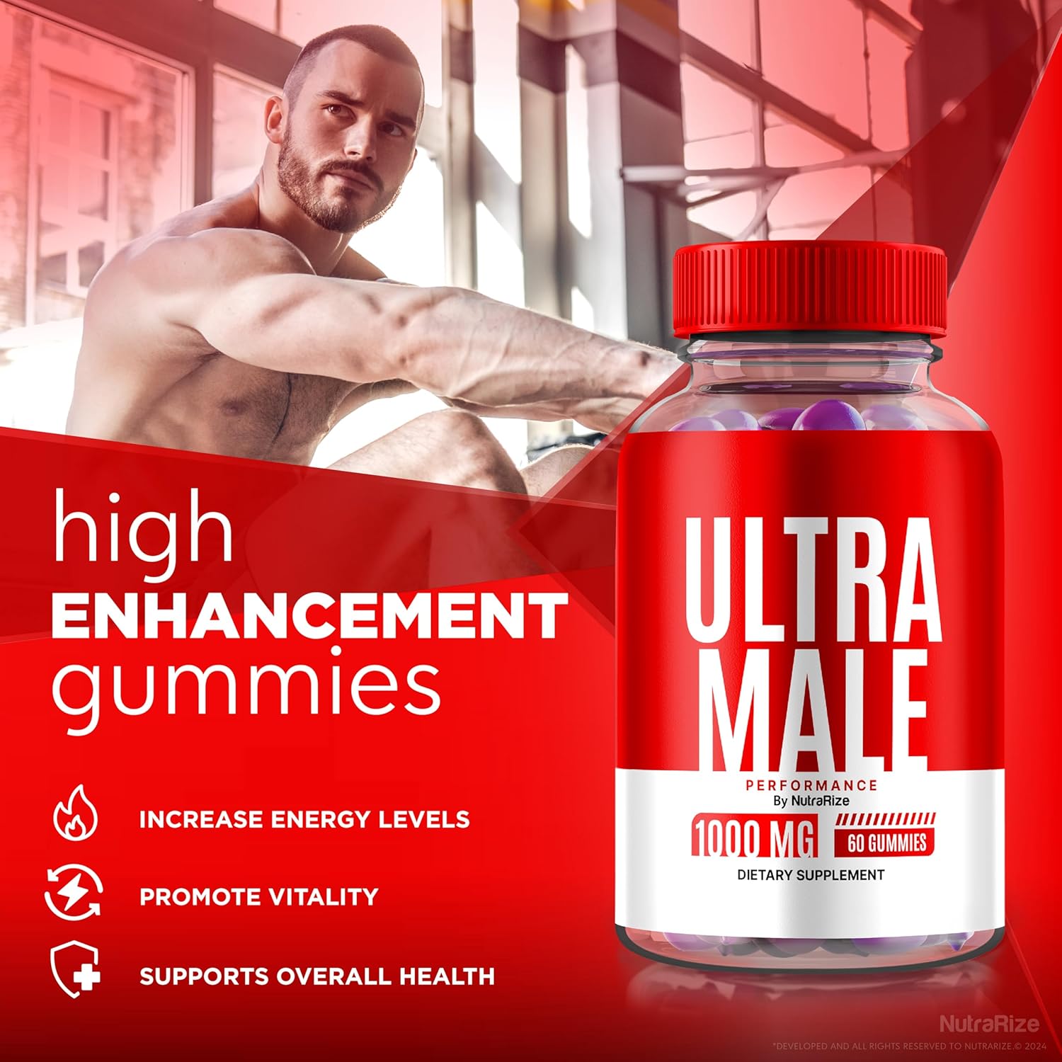 3 Pack NutraRize Ultra Male Gummies - 1000 MG Vitamin Gummies for Daily Performance & Health Boost - Official Reviews (180 Gummies)
