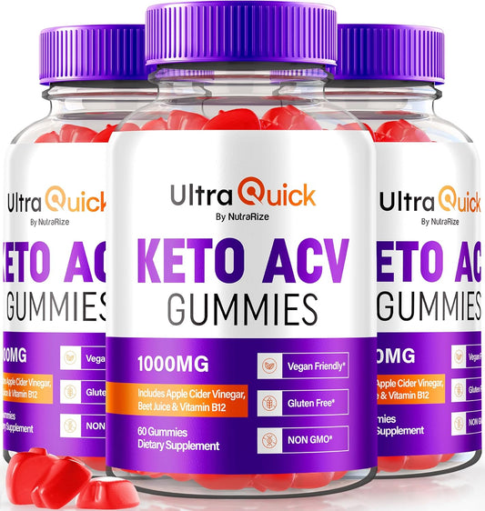 3 Pack NutraRize Ultra Quick Keto ACV Gummies for  Slimming Formula  Support - Premium Keto Plus ACV Formula with Apple Cider Vinegar - 180 Gummies