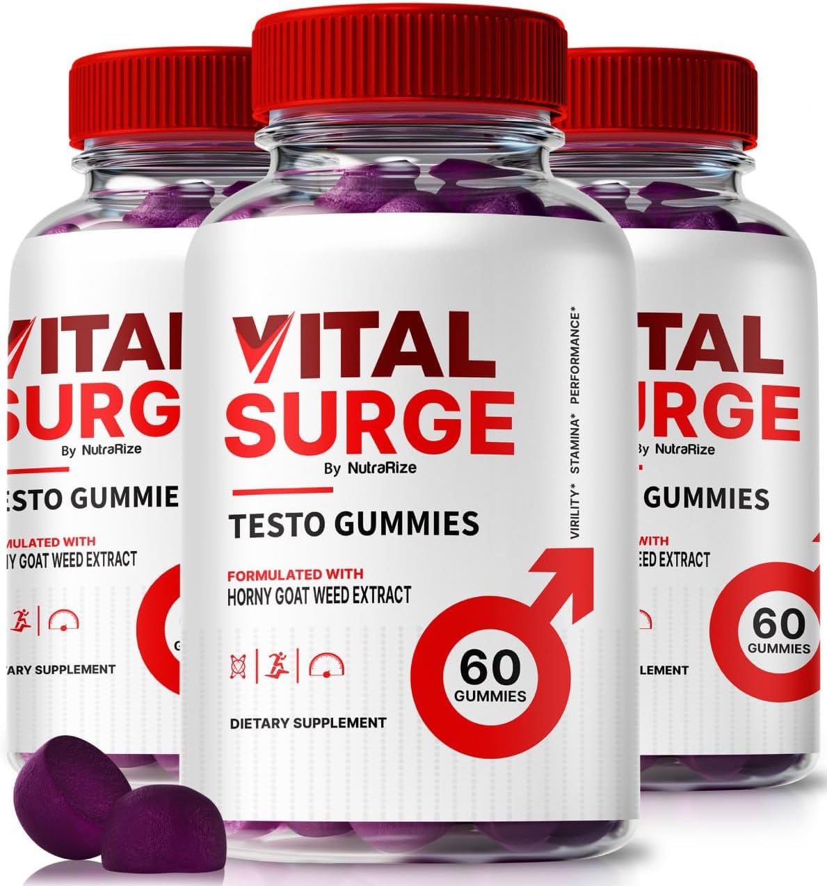 3 Pack NutraRize Vital Surge Testo Gummies - Premium ME Gummies Detox for Easy Chew, Performance & Well-Being Support - Official Gomitas Reviews (180 Gummies)