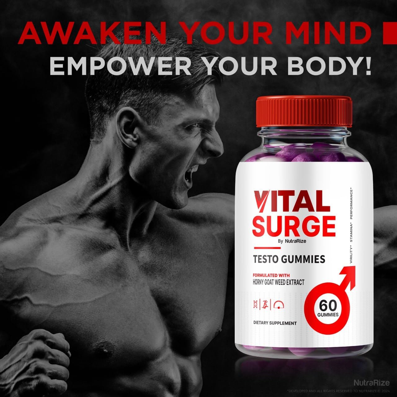 3 Pack NutraRize Vital Surge Testo Gummies - Premium ME Gummies Detox for Easy Chew, Performance & Well-Being Support - Official Gomitas Reviews (180 Gummies)
