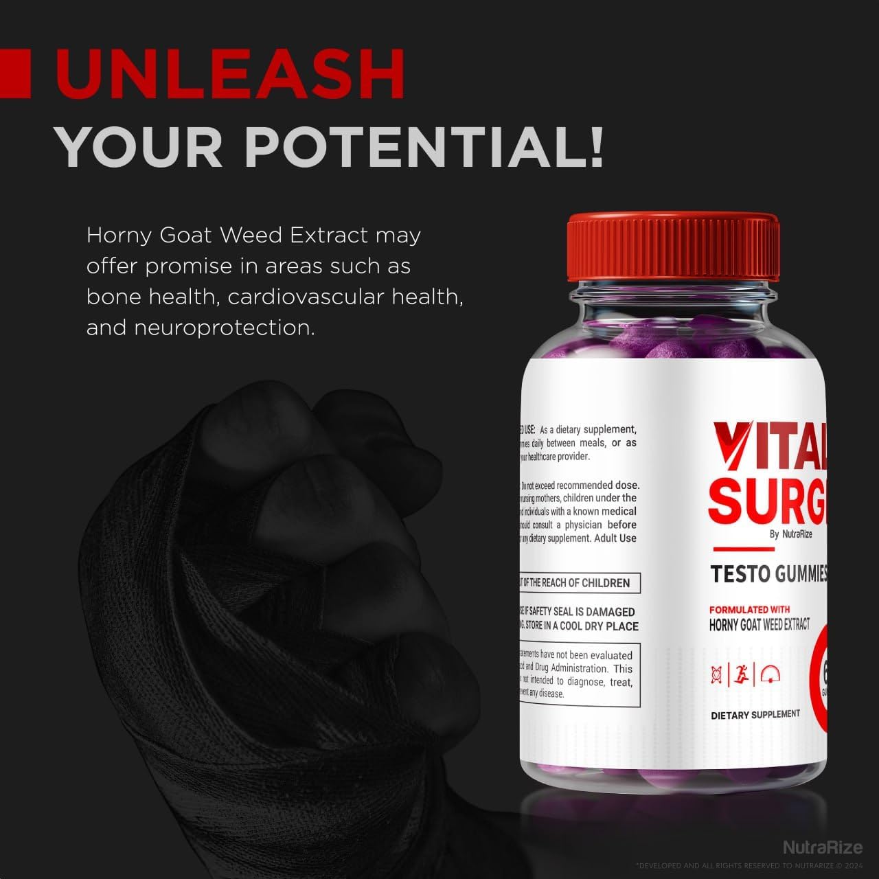 3 Pack NutraRize Vital Surge Testo Gummies - Premium ME Gummies Detox for Easy Chew, Performance & Well-Being Support - Official Gomitas Reviews (180 Gummies)