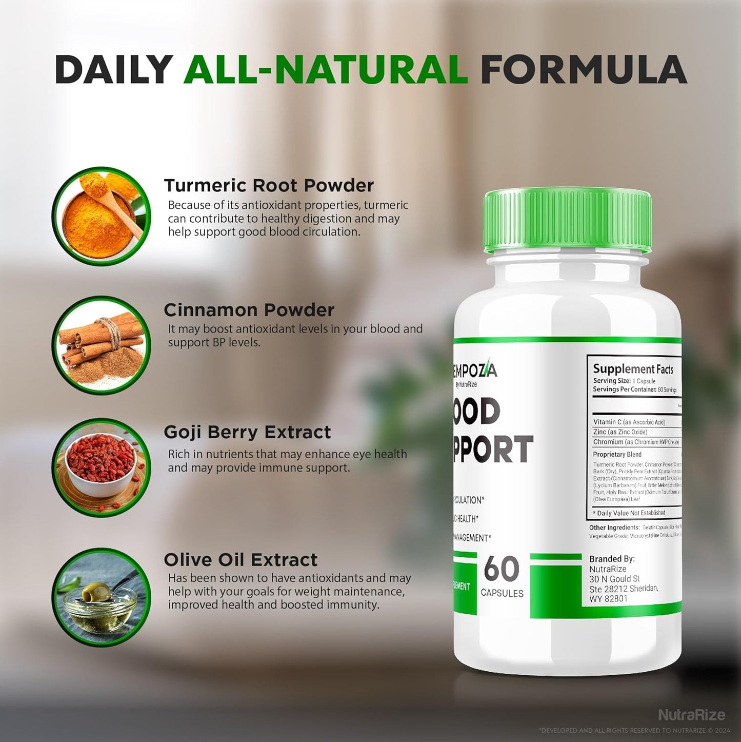 3-Pack NutraRize Zempoza Capsules: Advanced Blood Support Formula, All Natural Supplement for Healthy Levels, Official Wellness - 180 Capsules