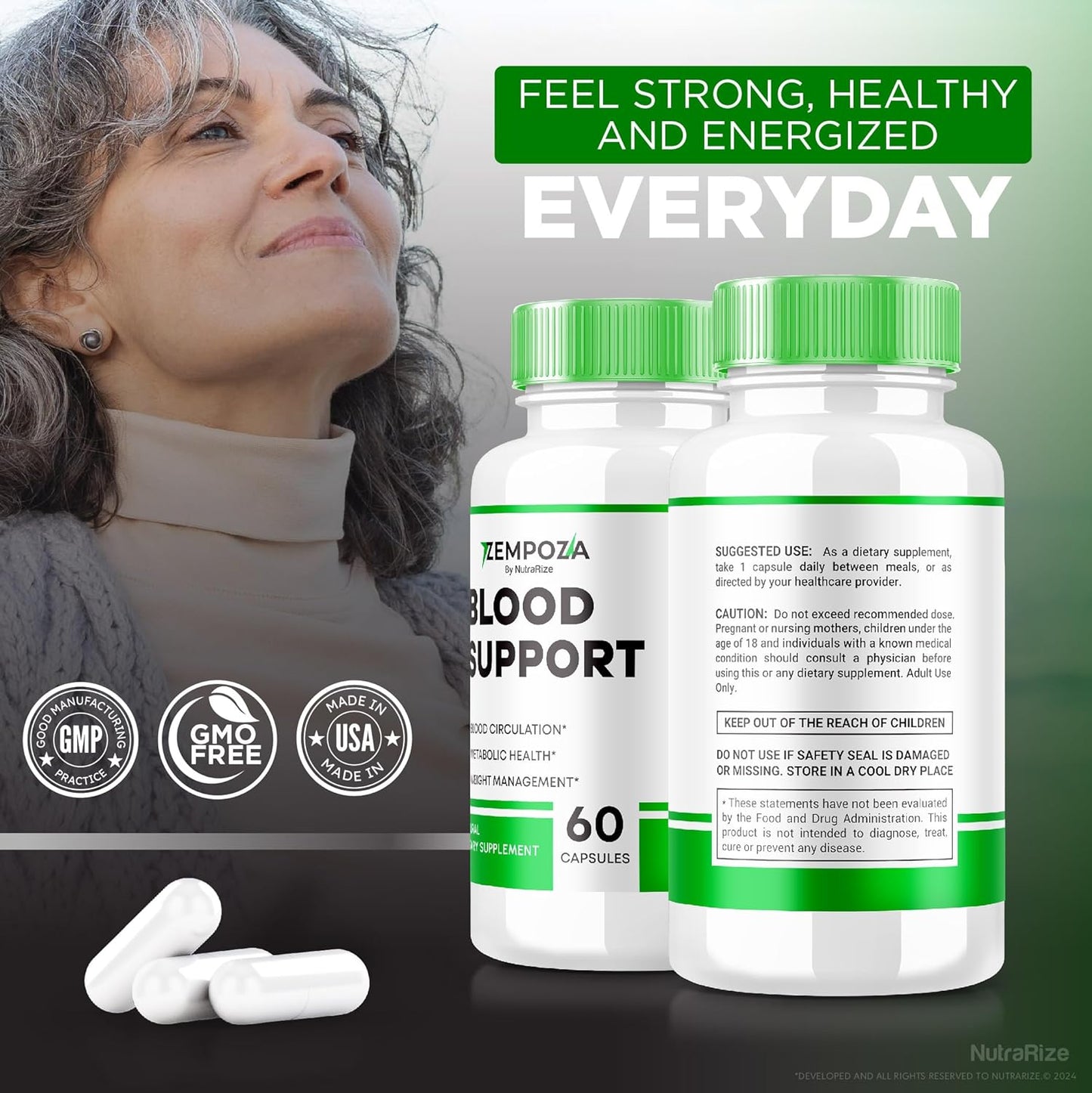 3-Pack NutraRize Zempoza Capsules: Advanced Blood Support Formula, All Natural Supplement for Healthy Levels, Official Wellness - 180 Capsules