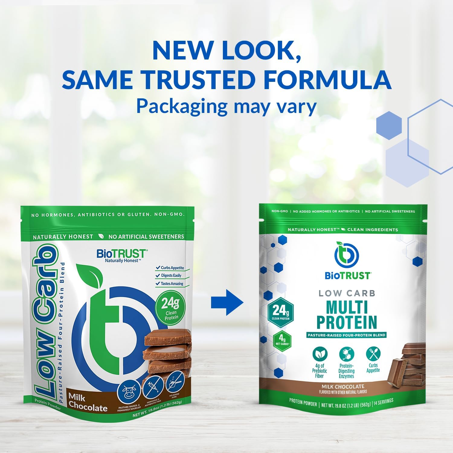 3-Pack of BioTrust Low Carb Protein Powder: Natural Whey & Casein Blend from Grass-Fed Cows - Chocolate Flavor, Non-GMO, Soy-Free, Gluten-Free
