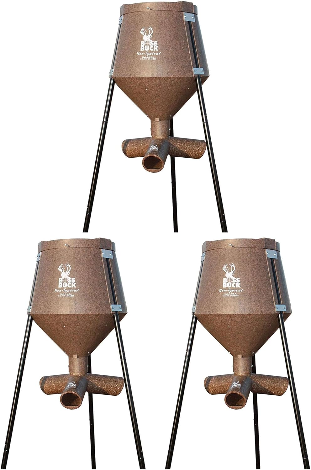 3 Pack of Boss Buck 200 lb Capacity Gravity Fed Tripod Feeder for Deer and Wildlife Attraction