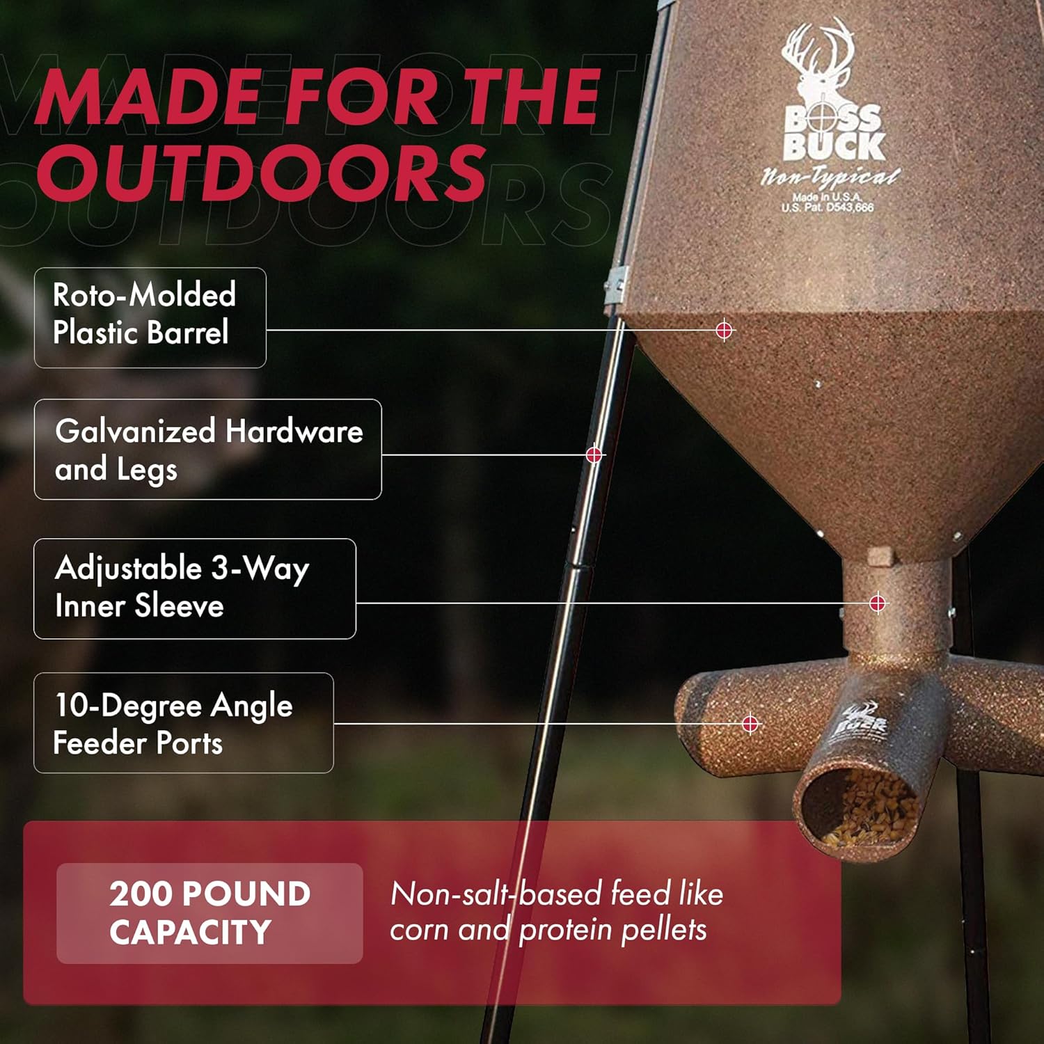 3 Pack of Boss Buck 200 lb Capacity Gravity Fed Tripod Feeder for Deer and Wildlife Attraction