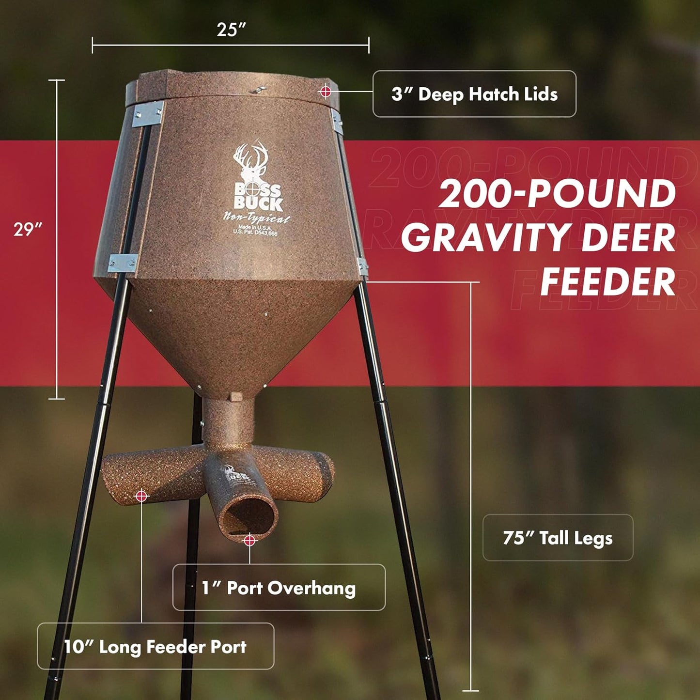 3 Pack of Boss Buck 200 lb Capacity Gravity Fed Tripod Feeder for Deer and Wildlife Attraction