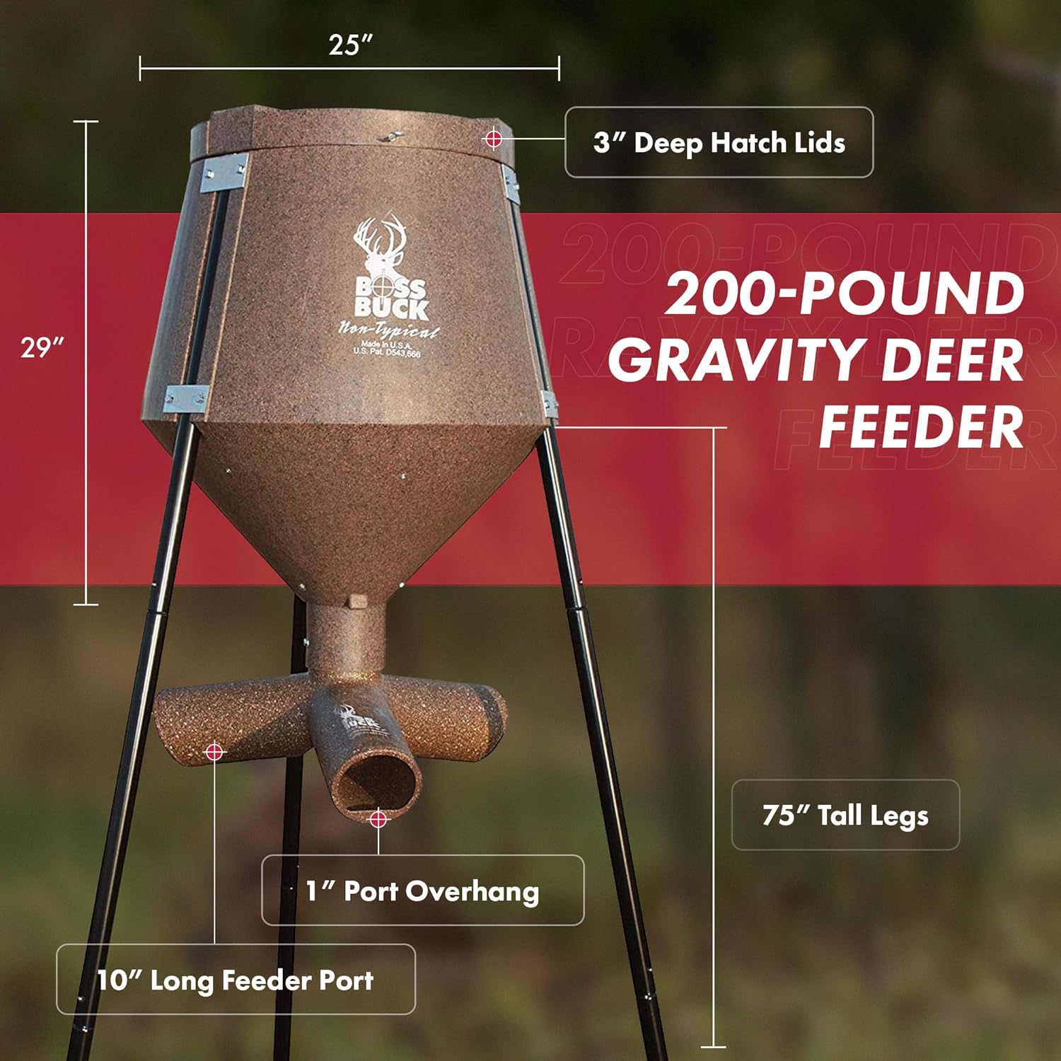 3 Pack of Boss Buck 200 lb Capacity Gravity Fed Tripod Feeder for Deer and Wildlife Attraction