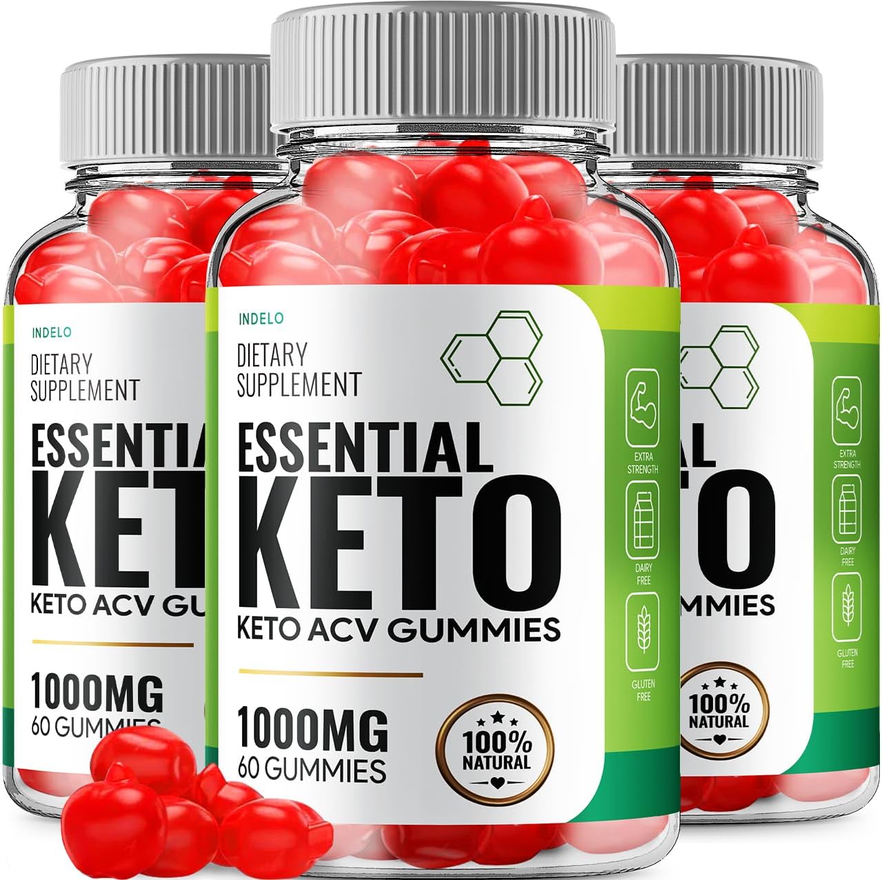 3 Pack of Indelo Essential Keto ACV Gummies - Advanced Formula for Weight Management with Apple Cider Vinegar, B12, B6 - 180 Gummies