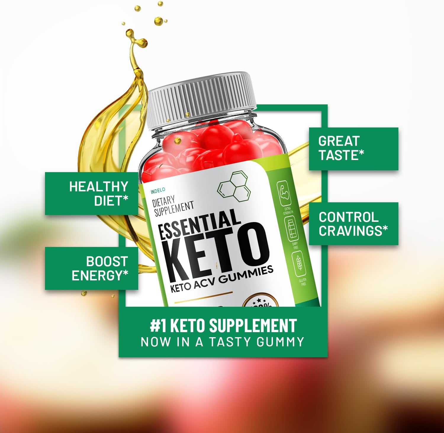 3 Pack of Indelo Essential Keto ACV Gummies - Advanced Formula for Weight Management with Apple Cider Vinegar, B12, B6 - 180 Gummies