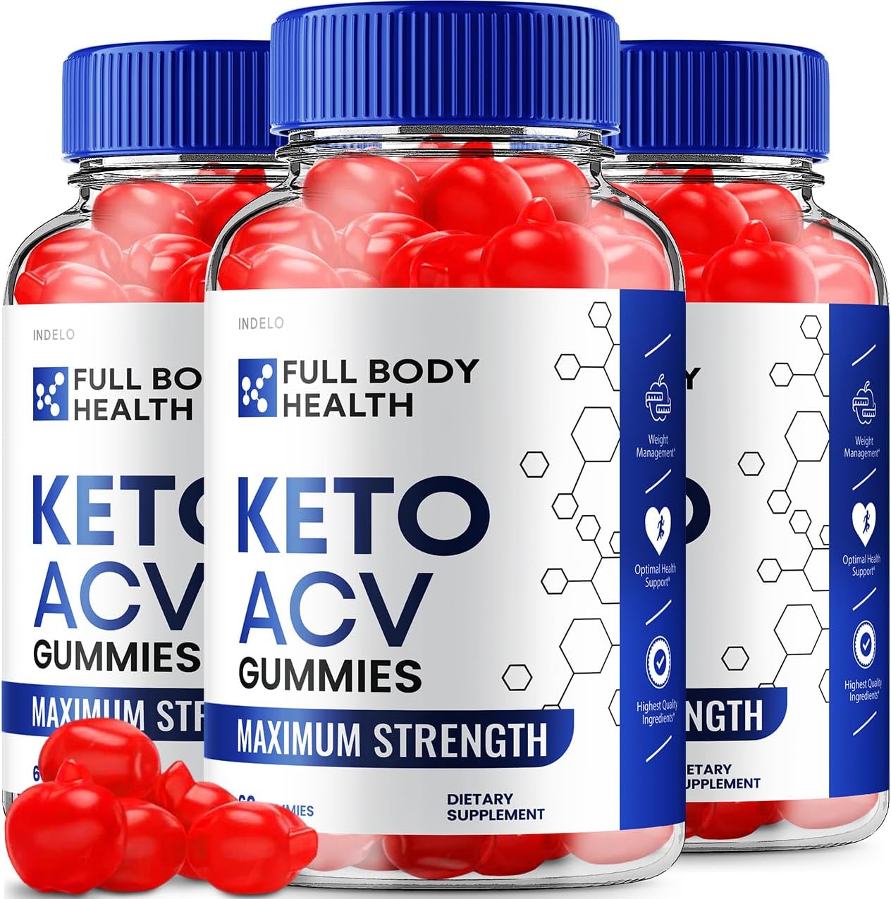 3 Pack of Indelo Full Body Health Keto ACV Gummies with Vitamin B12 - Advanced Weight Management and Apple Cider Vinegar Support