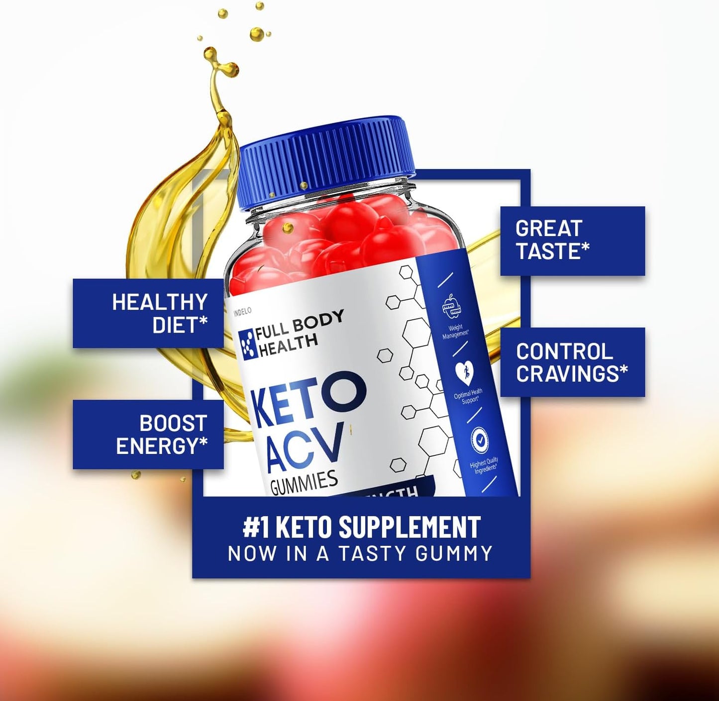 3 Pack of Indelo Full Body Health Keto ACV Gummies with Vitamin B12 - Advanced Weight Management and Apple Cider Vinegar Support