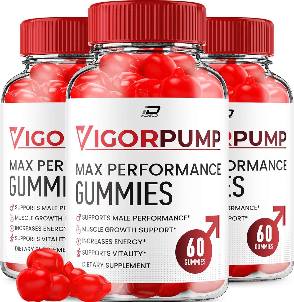 3 Pack of Indelo VigorPump Male Gummies - All-Natural Supplement for Men, Pump Vigor Gummies with Positive Reviews (180 Gummies)