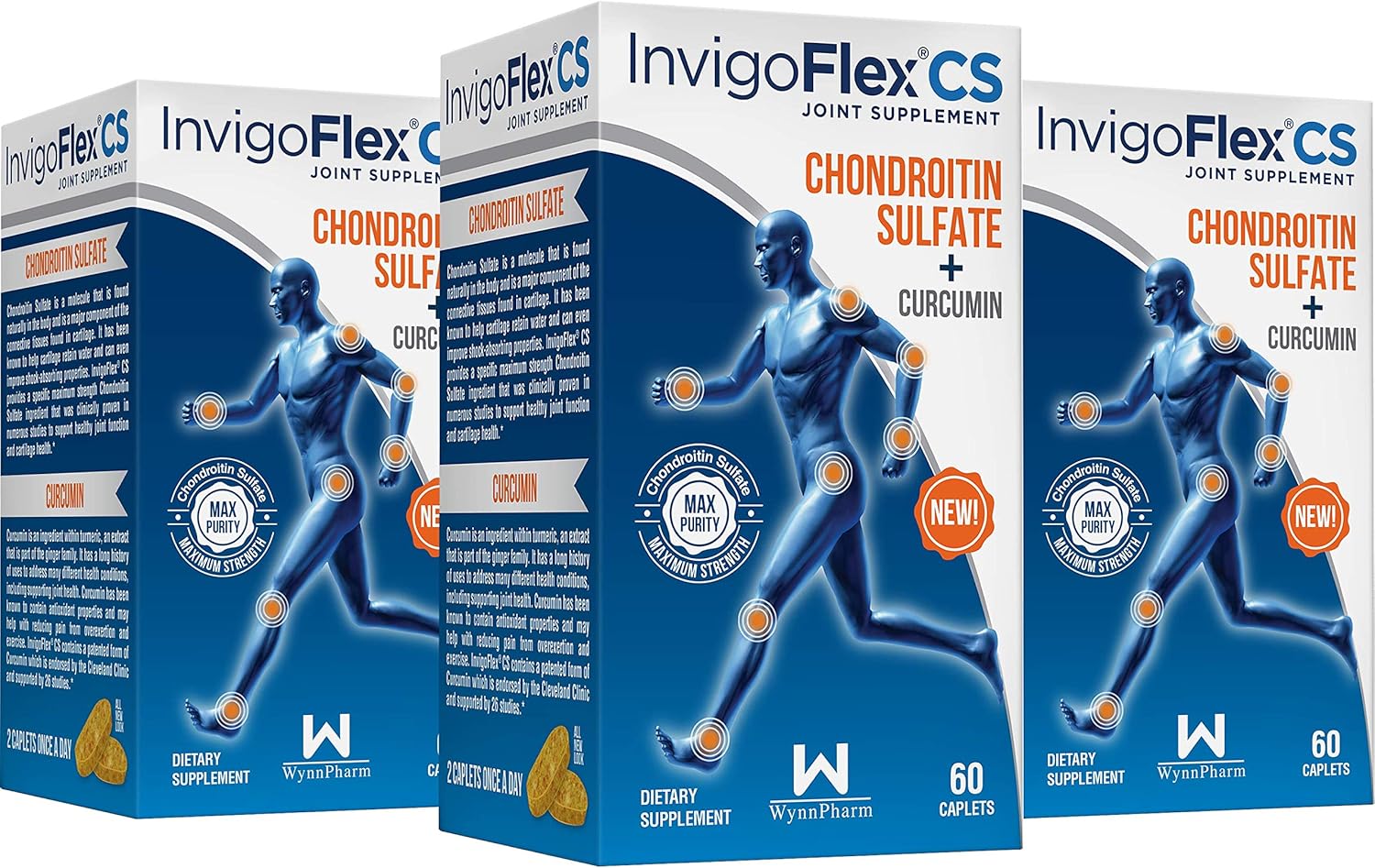 3 Pack of INVIGOFLEX Premium Joint Supplement with Chondroitin Sulfate, Turmeric Curcumin for Knee, Hand, Back & Hip - Non GMO