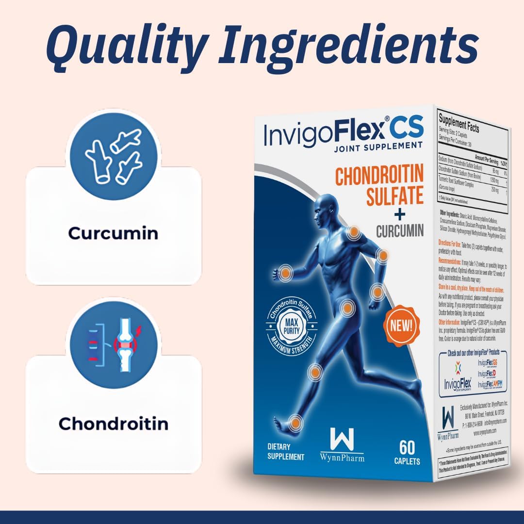 3 Pack of INVIGOFLEX Premium Joint Supplement with Chondroitin Sulfate, Turmeric Curcumin for Knee, Hand, Back & Hip - Non GMO