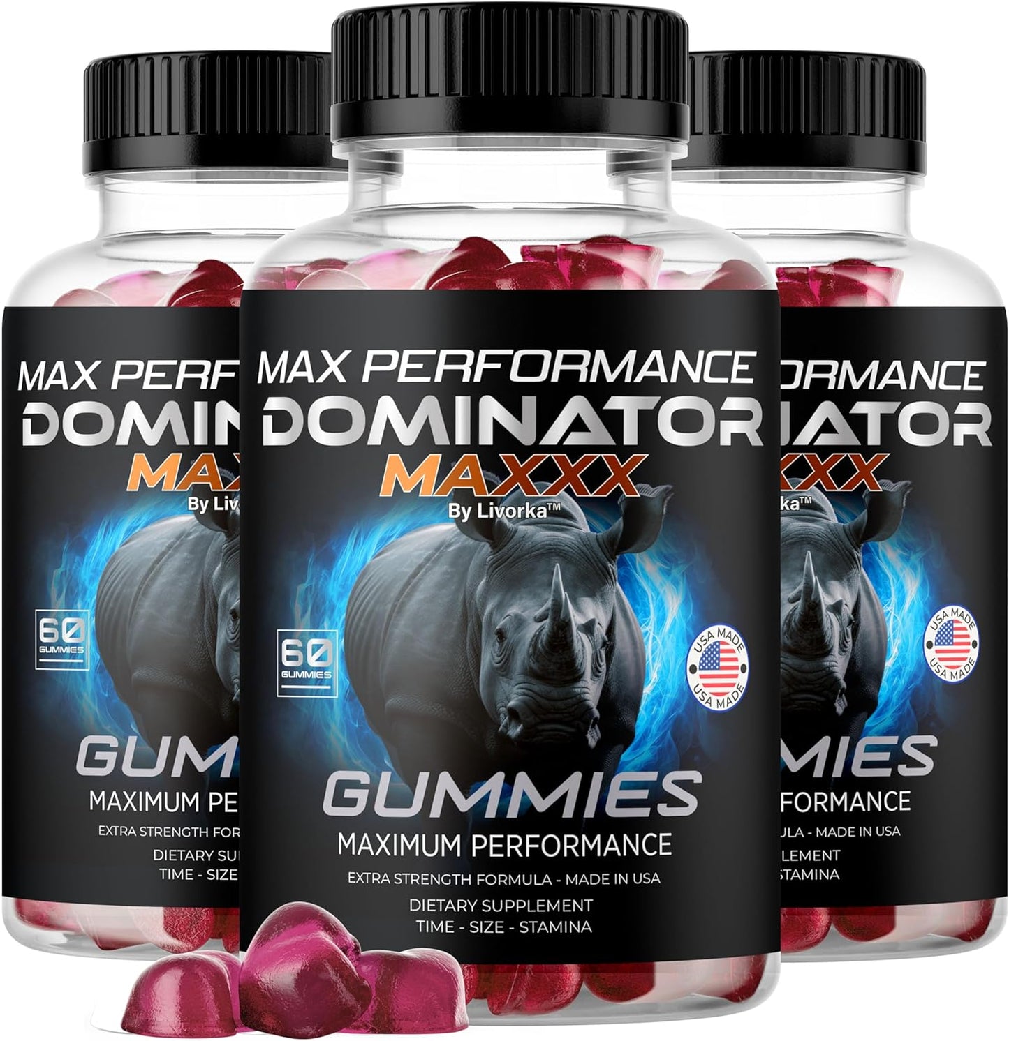 3 Pack of LIVORKA Dominator Maxxx Gummies for Men - Advanced Formula for 3 Months of Supply