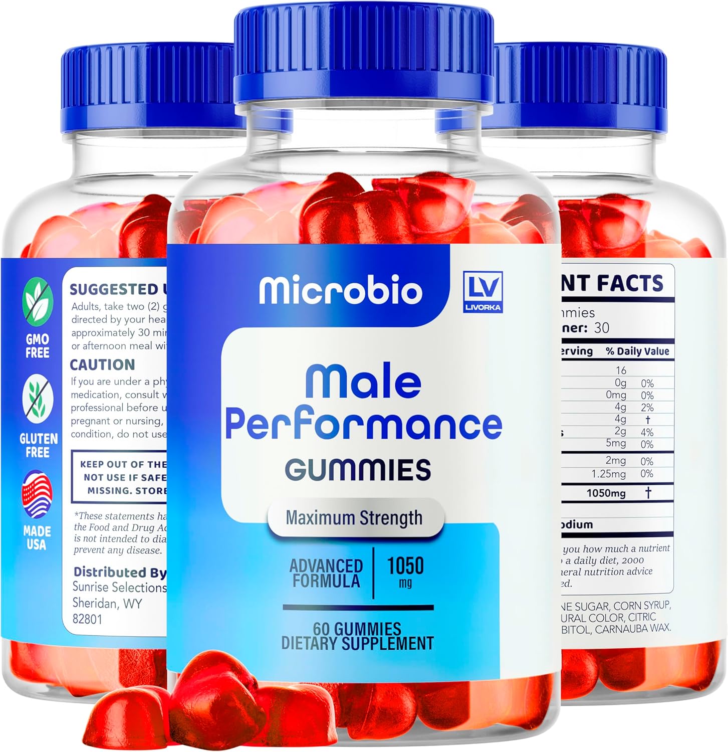 3 Pack of LIVORKA Microbio ME Gummies for Men - All Natural Support Supplement, 180 Gummies for 3 Months