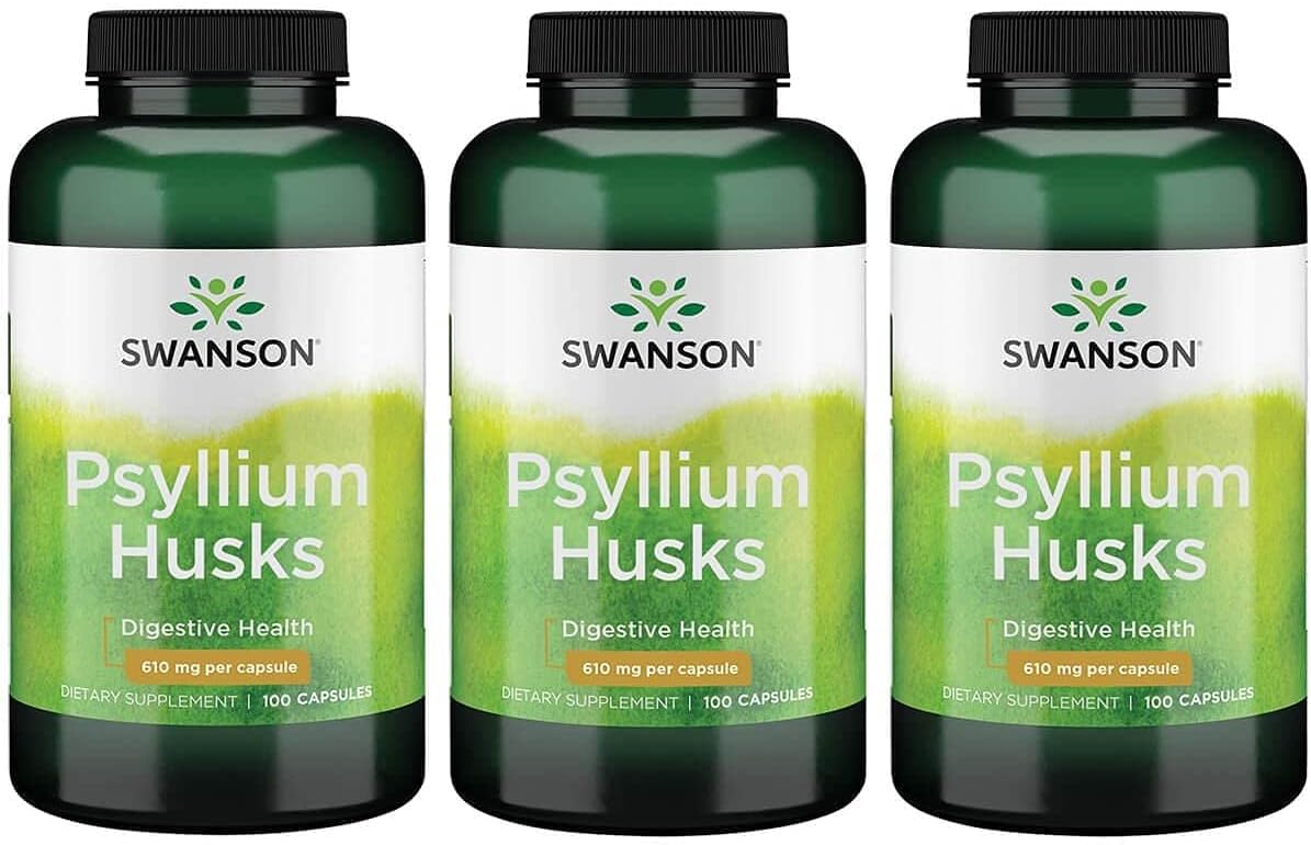 3 Pack of Swanson Psyllium Husks 610mg 100 Capsules - Natural Fiber Supplement for Digestive Health