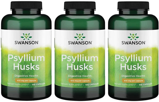 3 Pack of Swanson Psyllium Husks 610mg 100 Capsules - Natural Fiber Supplement for Digestive Health