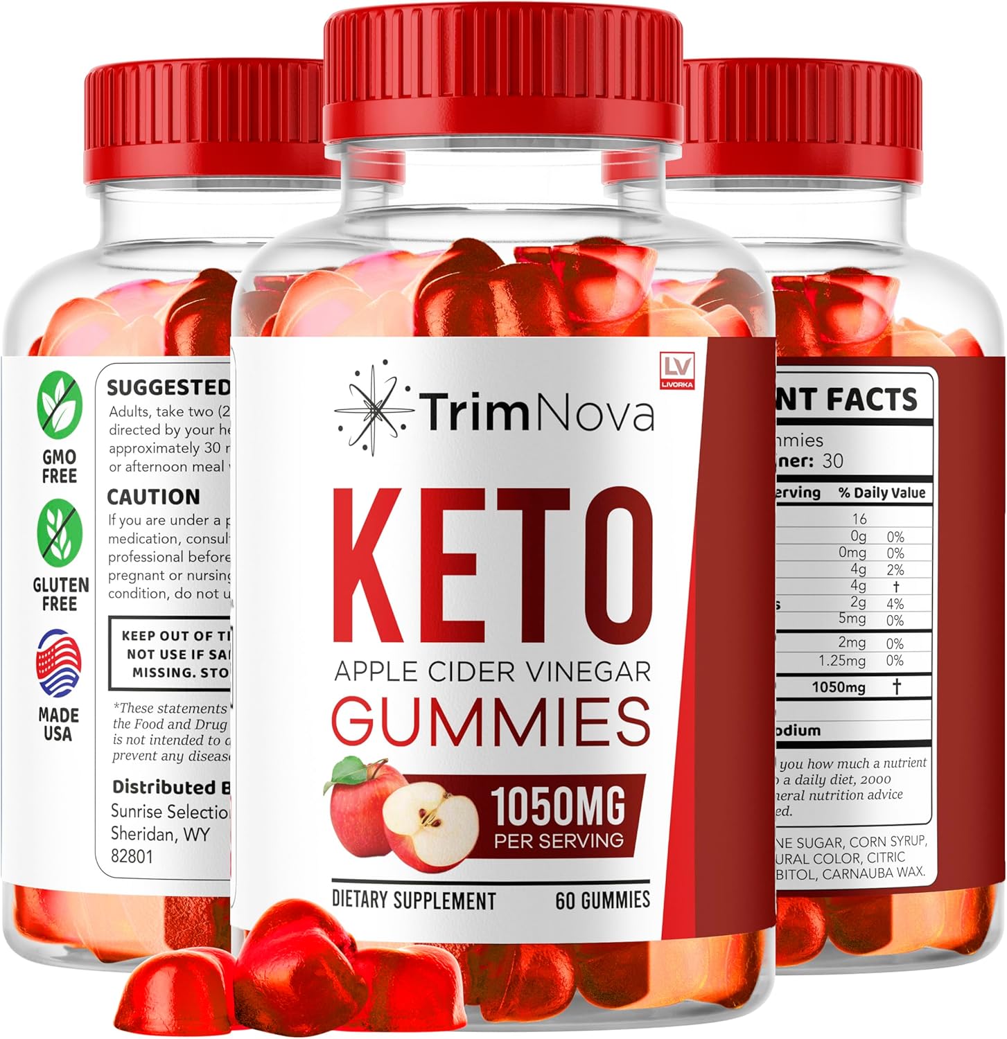 3 Pack of TrimNova Keto ACV Gummies - 1050MG Formula, 180 Gummies for 3 Months