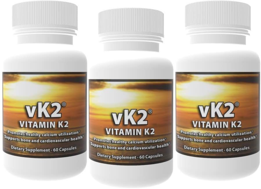 3 Pack of Vitamin K2 (MK4 and MK7) Supplements for Bone and Heart Health - 180 Capsules