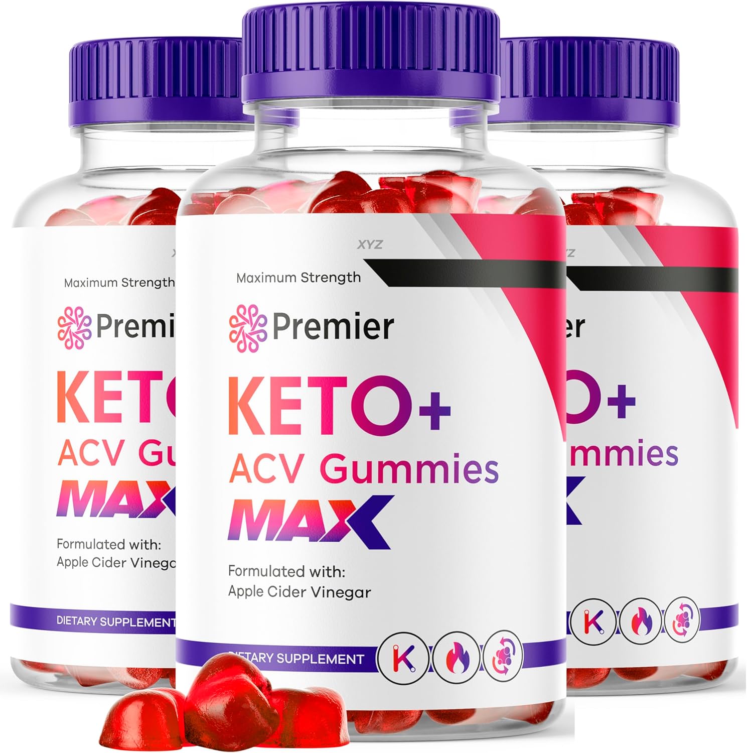 3-Pack Premier Keto MAX Gummies with Apple Cider Vinegar - 180 Gummies for 90 Days
