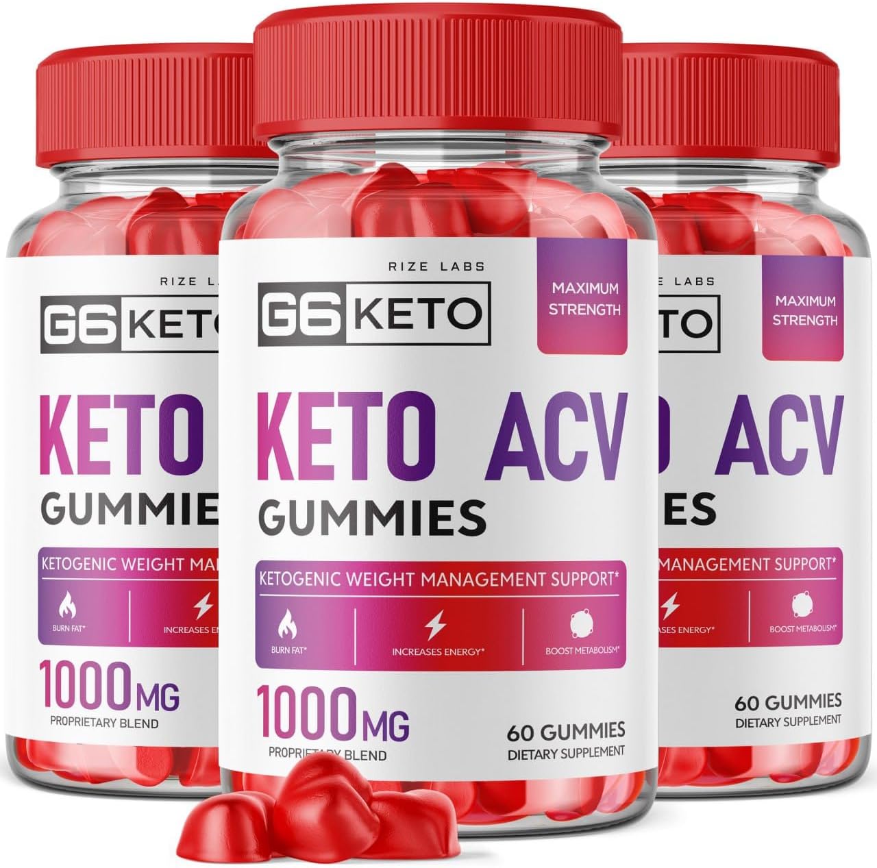 3 Pack Rize Labs G6 Keto Gummies with ACV for  Slimming Formula  - Max Strength Belly Fat Supplement (180 Gummies)