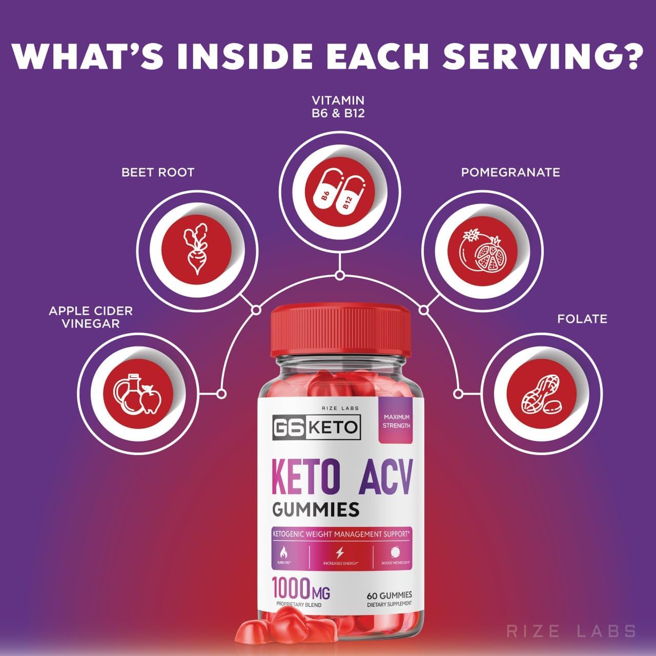 3 Pack Rize Labs G6 Keto Gummies with ACV for  Slimming Formula  - Max Strength Belly Fat Supplement (180 Gummies)