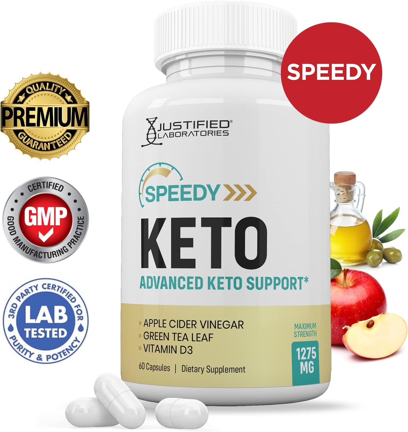 3 Pack Speedy Keto ACV Pills 1275MG Apple Cider Vinegar Blend 180 Capsules - Keto Support Formula by Justified Labs