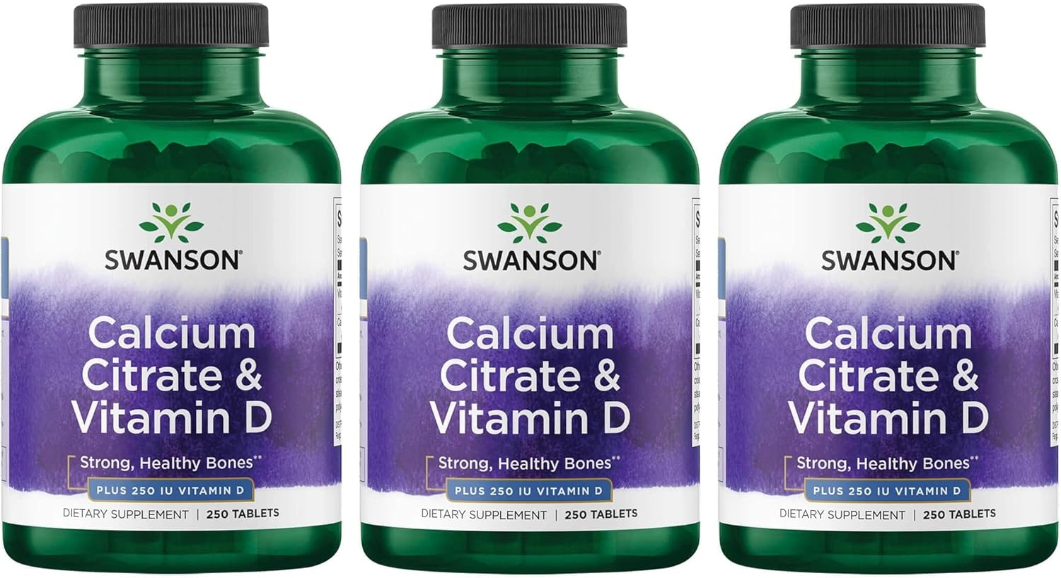 3 Pack Swanson Calcium Citrate & Vitamin D3 250 Tablets - Bone Health Supplement