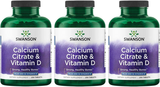 3 Pack Swanson Calcium Citrate & Vitamin D3 250 Tablets - Bone Health Supplement