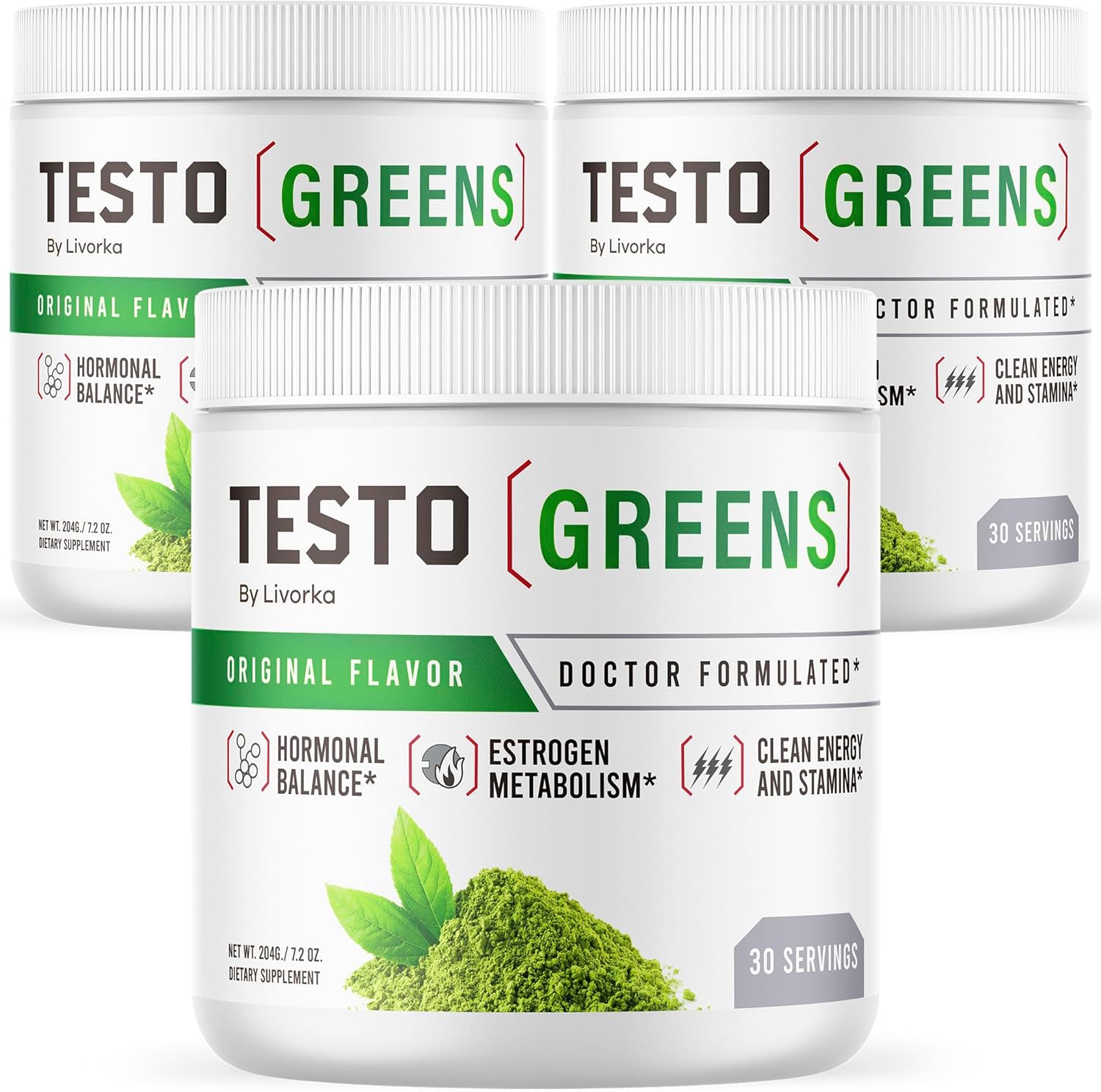 3 Pack TestoGreens Powder - Advanced & All Natural Formula, 90 Servings for 3 Months