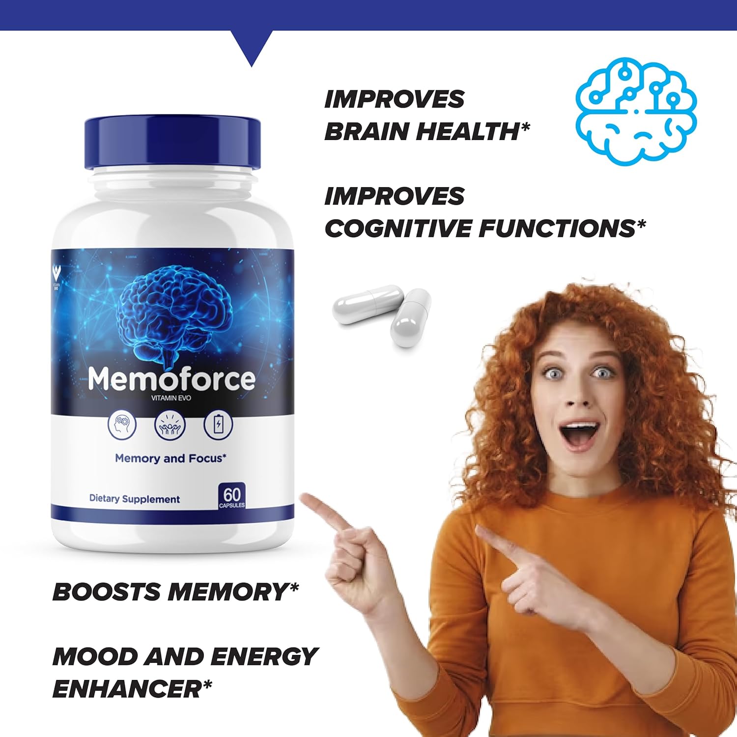 3 Pack Vitamin Evo Memoforce Cognitive Health Supplement (180 Caps) - Advanced Formula for Memory and Brain Support