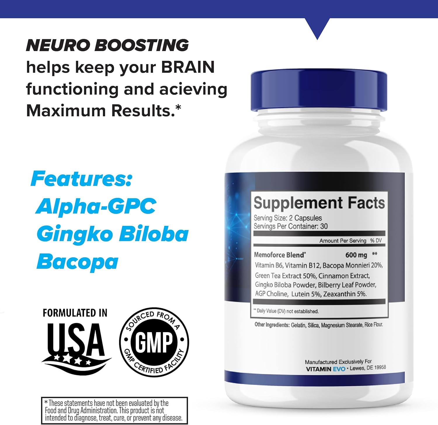 3 Pack Vitamin Evo Memoforce Cognitive Health Supplement (180 Caps) - Advanced Formula for Memory and Brain Support