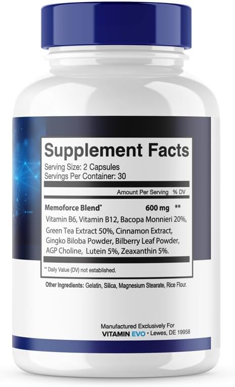 3 Pack Vitamin Evo Memoforce Cognitive Health Supplement (180 Caps) - Advanced Formula for Memory and Brain Support