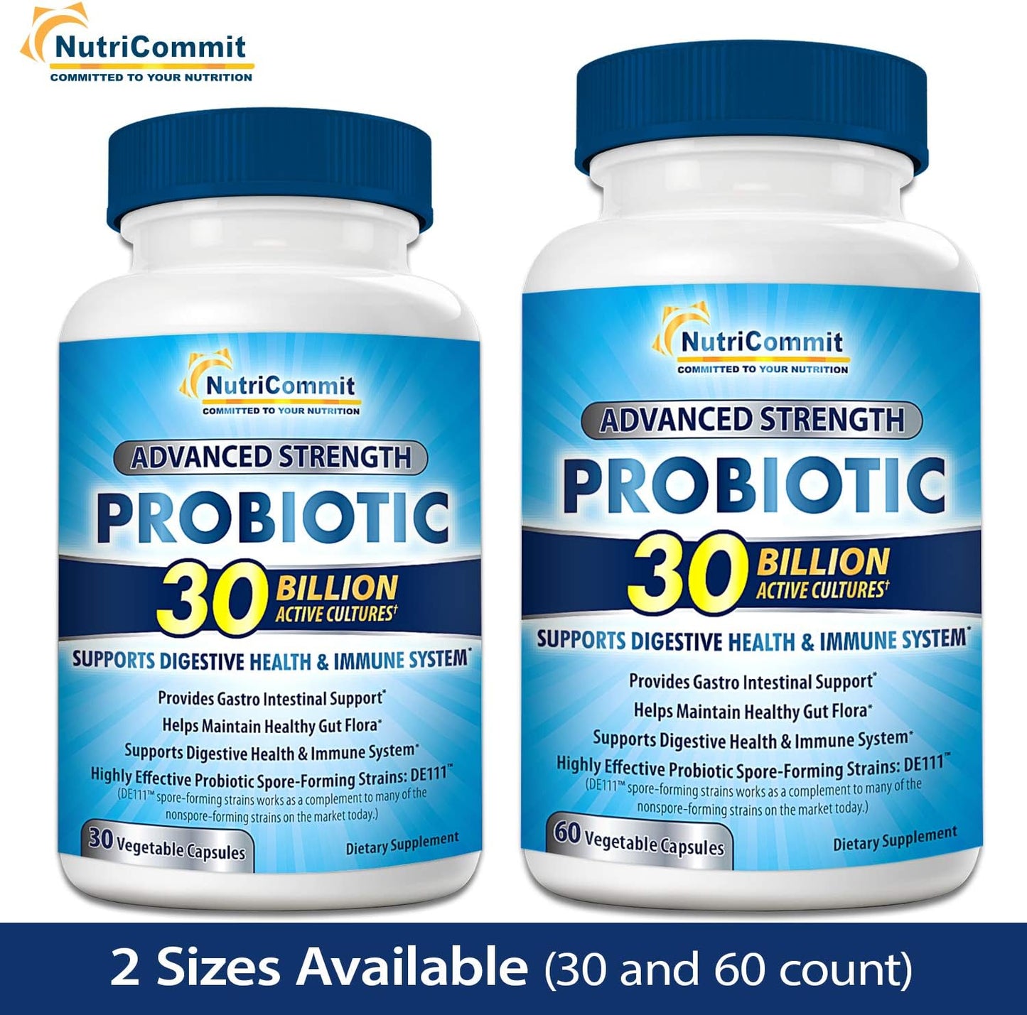 30 Billion Probiotics Supplement with 10 Rare Strains for Immune & Digestive Health - NutriCommit (1 Daily)