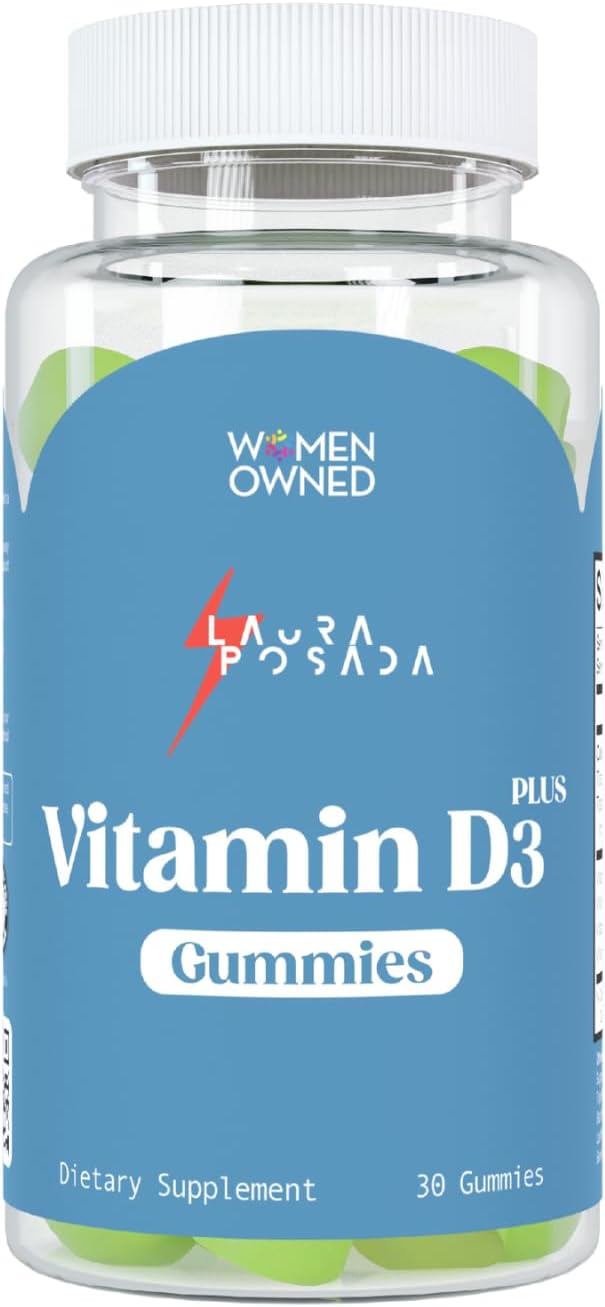 30 Count Laura Posada Vitamin D3 Plus Gummies for Calcium Absorption, Menopause & Immune Support, Bone & Heart Health - Non-GMO, Gluten Free, 100% Natural USA Made