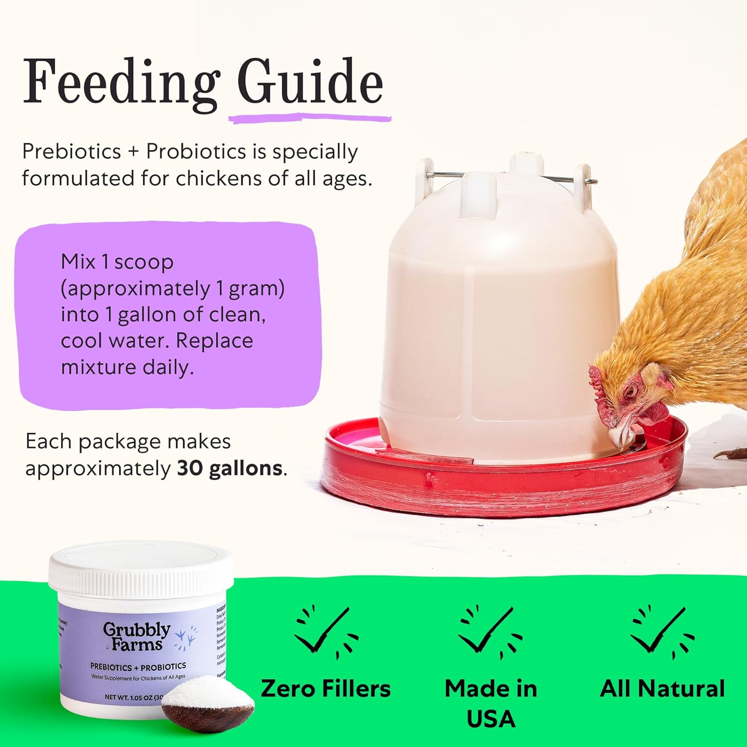 30-Day Supply of Grubbly Farms Prebiotics and Probiotics for Chickens
