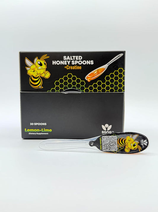 30 Lemon Lime Salted Honey Spoons with Creatine by Sana Naturals