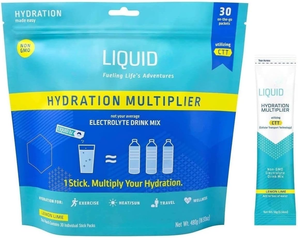 30 Pack Bundle of Lemon Lime Hydration Powder Packets with Electrolytes | Liquid Hydration Multiplier Sticks | Non-GMO Formula | Convenient Single-Serving Packs