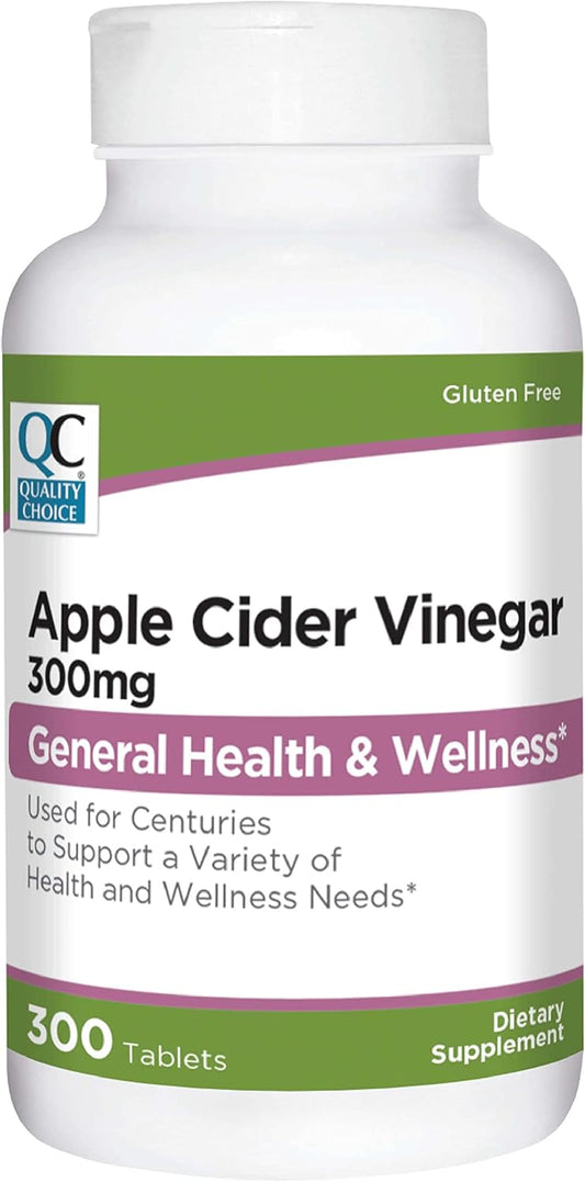 300 Count Bottle of Quality Choice Apple Cider Vinegar 300mg Tablets - Dietary Supplement for General Health and Wellness