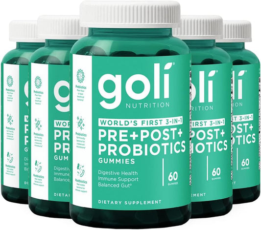 300 Count Goli Nutritional Supplement Gummies with Pre, Post, and Probiotics - Gluten-Free, Vegan, Non-GMO, Gelatin-Free