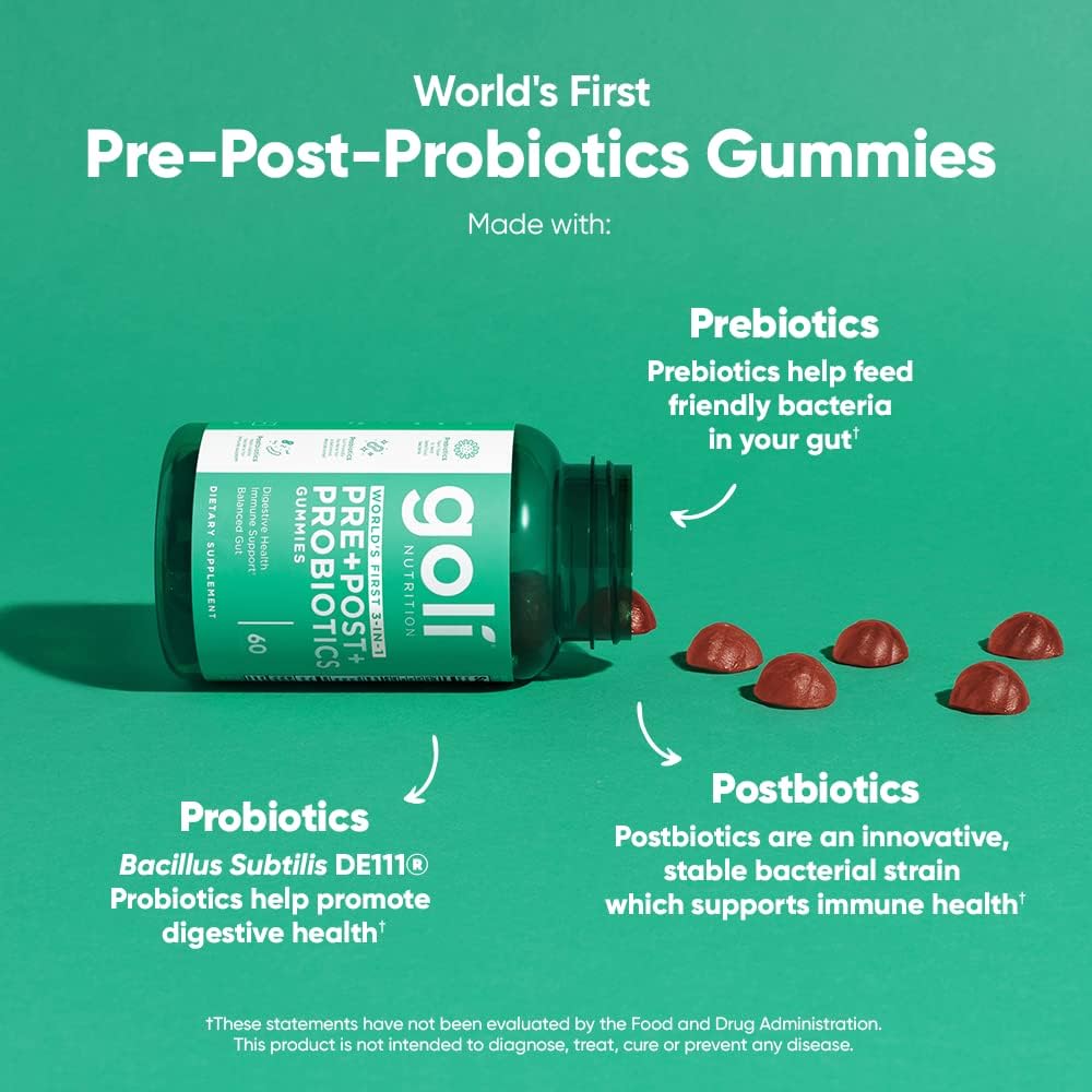 300 Count Goli Nutritional Supplement Gummies with Pre, Post, and Probiotics - Gluten-Free, Vegan, Non-GMO, Gelatin-Free