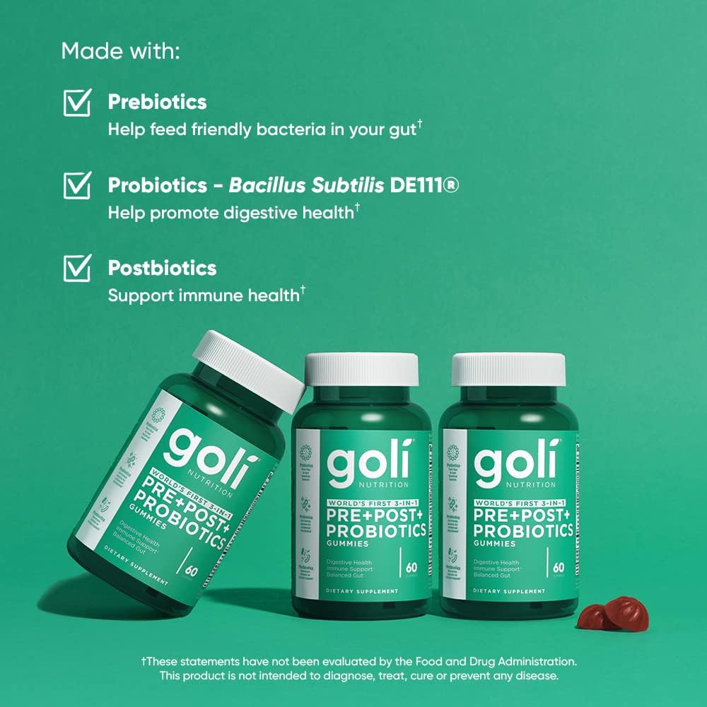 300 Count Goli Nutritional Supplement Gummies with Pre, Post, and Probiotics - Gluten-Free, Vegan, Non-GMO, Gelatin-Free