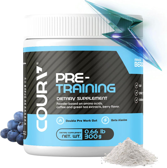 300g COURA Berries Flavor Pre Workout Protein Powder - Energy Boost for Athletes with Cordyceps - Gluten-Free Formula for Focus and Endurance